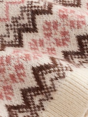 Neutral/Pink Fairisle Long Sleeve Button Through Cape Cardigan - Image 7 of 7
