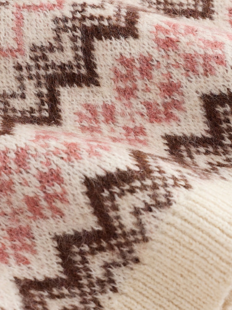 Neutral/Pink Fairisle Long Sleeve Button Through Cape Cardigan - Image 7 of 7 Neutral/Pink Fairisle Long Sleeve Button Through Cape Cardigan - Image 7 of 7