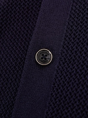 Reiss Navy/Camel Danube Reiss | Ché Knitted Contrast Stripe Cuban Collar Shirt - Image 4 of 5