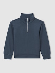 Reiss Dark Diesel Blue Ethan 9-13 yrs Interlock-Jersey Half-Zip Sweatshirt - Image 1 of 3
