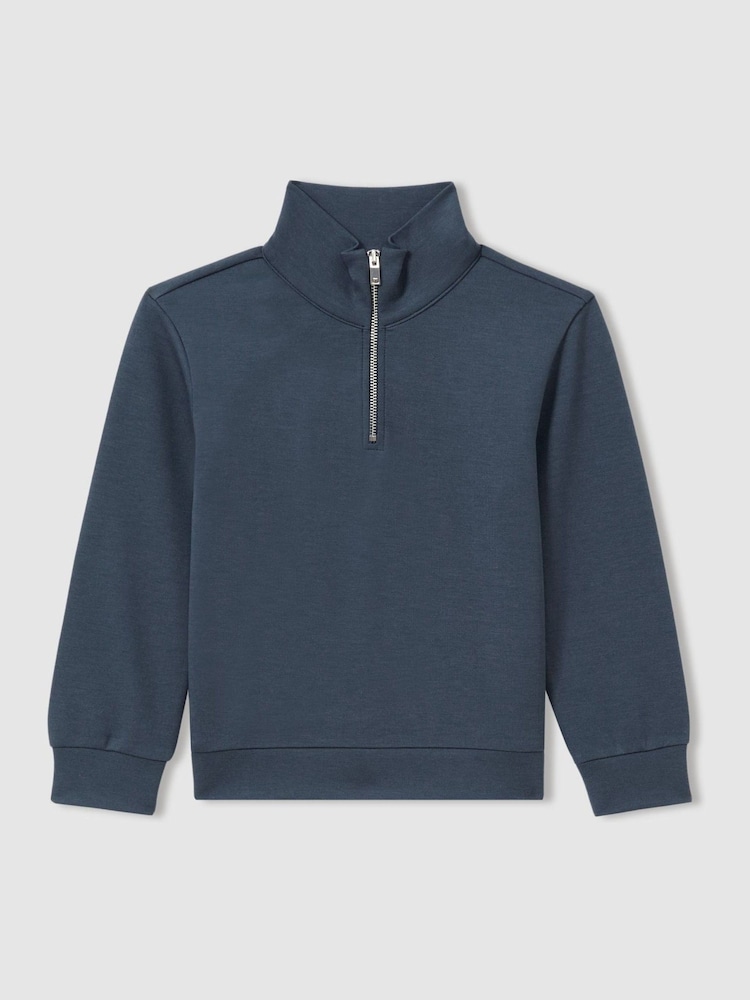 Reiss Dark Diesel Blue Ethan 9-13 yrs Interlock-Jersey Half-Zip Sweatshirt - Image 1 of 3