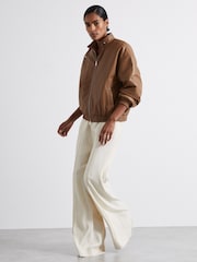 Reiss Tan Dru Atelier Leather Latched-Collar Bomber Jacket - Image 4 of 6