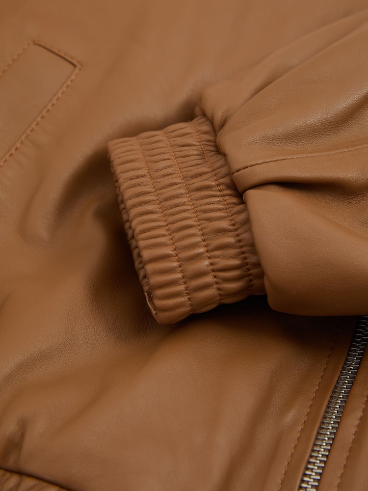 Reiss Tan Dru Atelier Leather Latched-Collar Bomber Jacket - Image 6 of 6