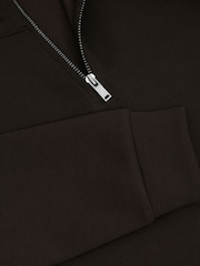 Marrón chocolate - Reiss Ethan Interlock Jersey Half-Zip Sweatshirt - Imagen 1 de 4