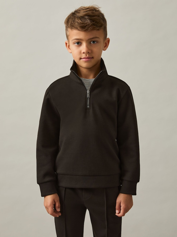 Marrón chocolate - Reiss Ethan Interlock Jersey Half-Zip Sweatshirt - Image 2 of 4