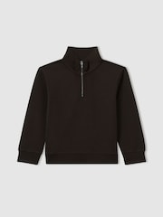 Marrón chocolate - Reiss Ethan Interlock Jersey Half-Zip Sweatshirt - Imagen 4 de 4