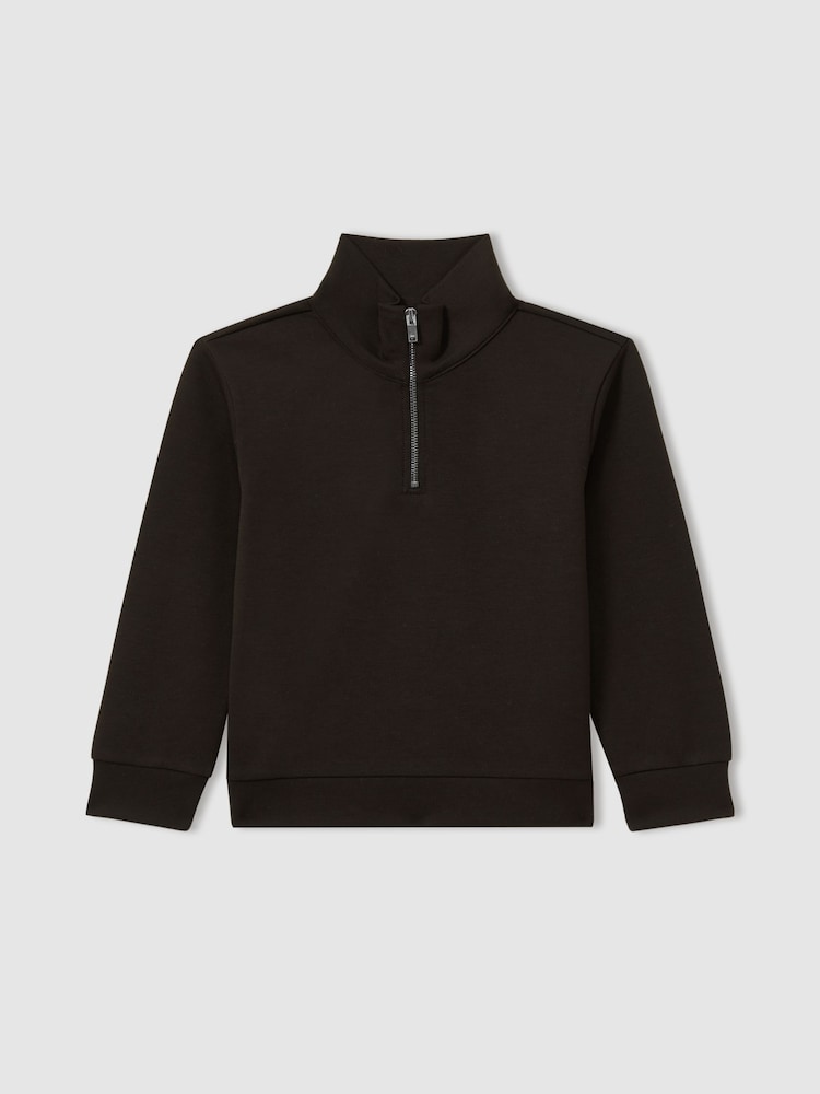 Marrón chocolate - Reiss Ethan Interlock Jersey Half-Zip Sweatshirt - Image 4 of 4