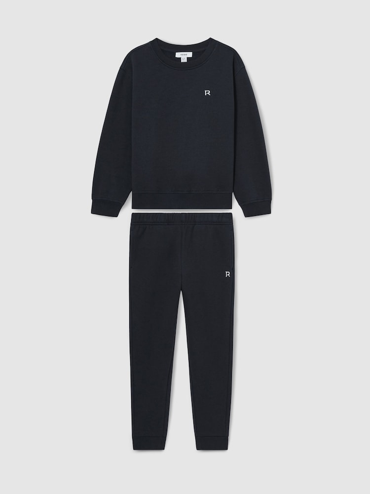 Reiss Navy Avery 3-9 yrs Cotton-Blend Sweatshirt and Joggers Set - Image 2 of 4