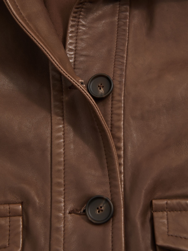 Reiss Chocolate Hanson Leather Trucker Jacket - Image 5 of 5