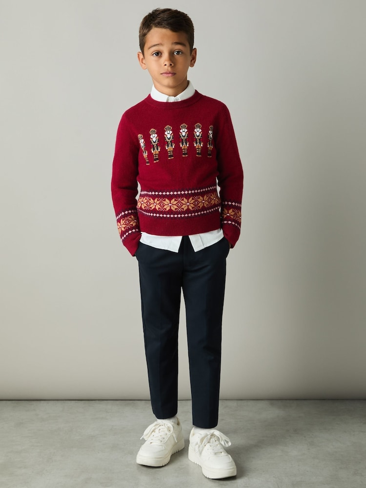 Reiss Red Carthew 3-9 yrs Nutcracker Intarsia Jumper with Wool and Alpaca - Image 1 of 4