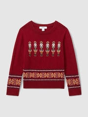Reiss Red Carthew 3-9 yrs Nutcracker Intarsia Jumper with Wool and Alpaca - Image 2 of 4