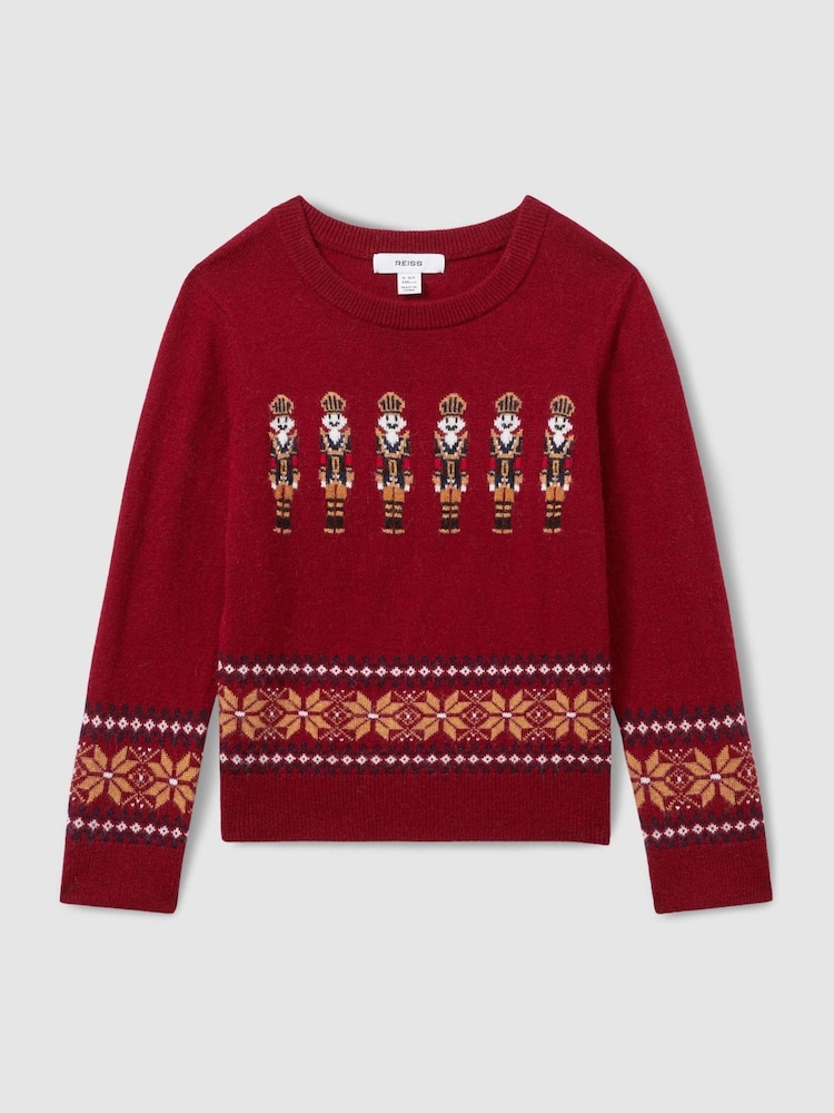 Reiss Red Carthew 3-9 yrs Nutcracker Intarsia Jumper with Wool and Alpaca - Image 2 of 4