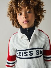 Reiss Off White/Red Acklin 9-13 yrs Colourblock Ski Polo Neck Jumper - Image 1 of 4