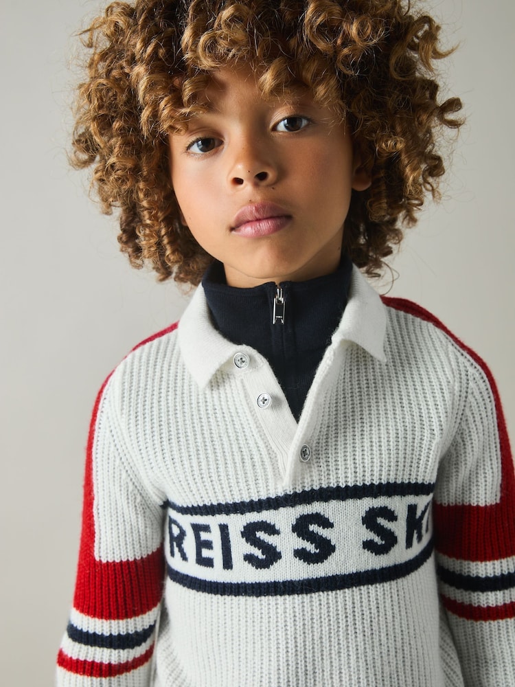 Reiss Off White/Red Acklin 9-13 yrs Colourblock Ski Polo Neck Jumper - Image 1 of 4