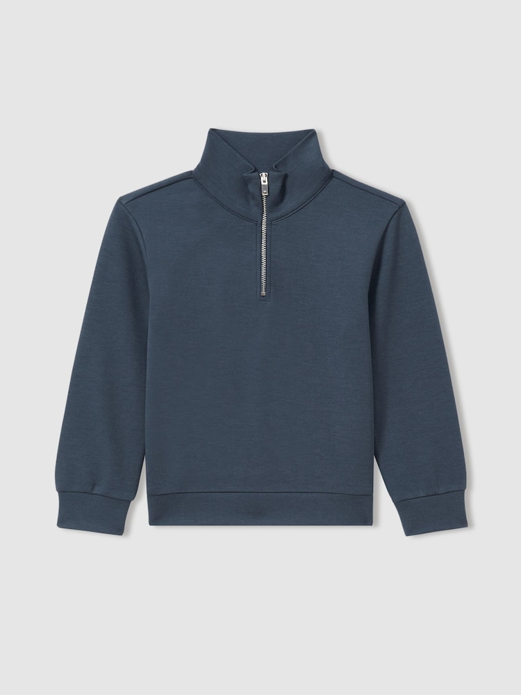 Dark Diesel Blue - Reiss Ethan Interlock Jersey Half-Zip Sweatshirt - Imagen 1 de 4