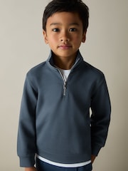 Dark Diesel Blue - Reiss Ethan Interlock Jersey Half-Zip Sweatshirt - Imagen 2 de 4