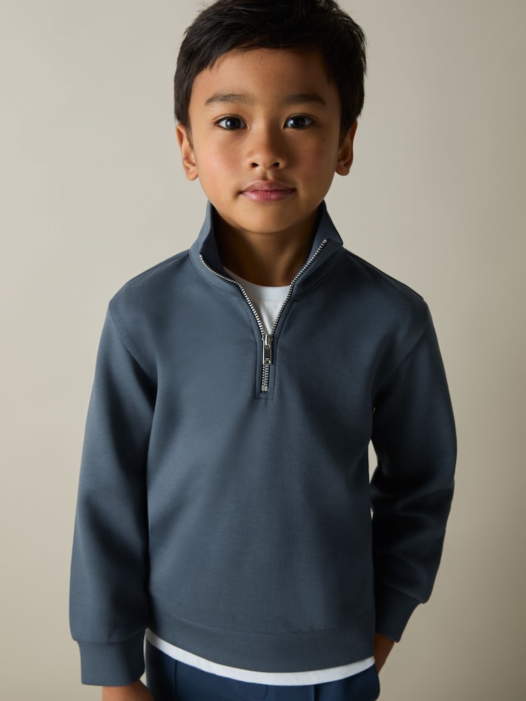 Dark Diesel Blue - Reiss Ethan Interlock Jersey Half-Zip Sweatshirt - Imagen 2 de 4