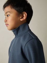 Dark Diesel Blue - Reiss Ethan Interlock Jersey Half-Zip Sweatshirt - Imagen 3 de 4