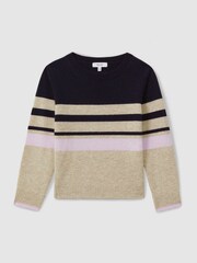 Reiss Navy Audrey 13-14 yrs Wool Blend Striped Crew Neck Jumper - Image 1 of 4