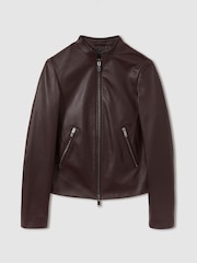 Reiss Berry Allie Leather Collarless Biker Jacket - Image 2 of 5