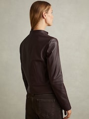 Reiss Berry Allie Leather Collarless Biker Jacket - Image 4 of 5