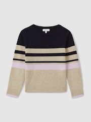 Reiss Navy Audrey 9-13 yrs Wool Blend Striped Crew Neck Jumper - Image 2 of 4