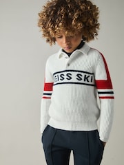 Reiss Off White/Red Acklin 3-9 yrs Colourblock Ski Polo Neck Jumper - Image 1 of 4