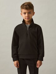 Reiss Chocolate Brown Ethan 3-9 yrs Interlock-Jersey Half-Zip Sweatshirt - Image 1 of 4