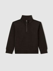 Reiss Chocolate Brown Ethan 3-9 yrs Interlock-Jersey Half-Zip Sweatshirt - Image 2 of 4