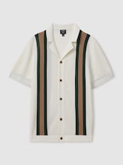 Reiss White/Dark Green Danube Reiss | Ché Knitted Contrast Stripe Cuban Collar Shirt - Image 2 of 5
