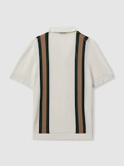 Reiss White/Dark Green Danube Reiss | Ché Knitted Contrast Stripe Cuban Collar Shirt - Image 3 of 5