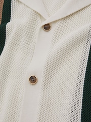Reiss White/Dark Green Danube Reiss | Ché Knitted Contrast Stripe Cuban Collar Shirt - Image 4 of 5