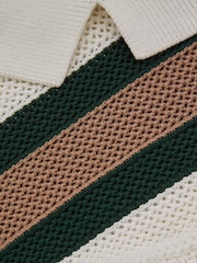 Reiss White/Dark Green Danube Reiss | Ché Knitted Contrast Stripe Cuban Collar Shirt - Image 5 of 5
