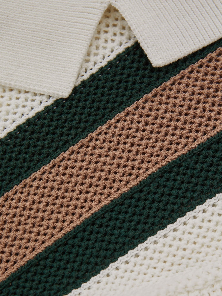 Reiss White/Dark Green Danube Reiss | Ché Knitted Contrast Stripe Cuban Collar Shirt - Image 5 of 5