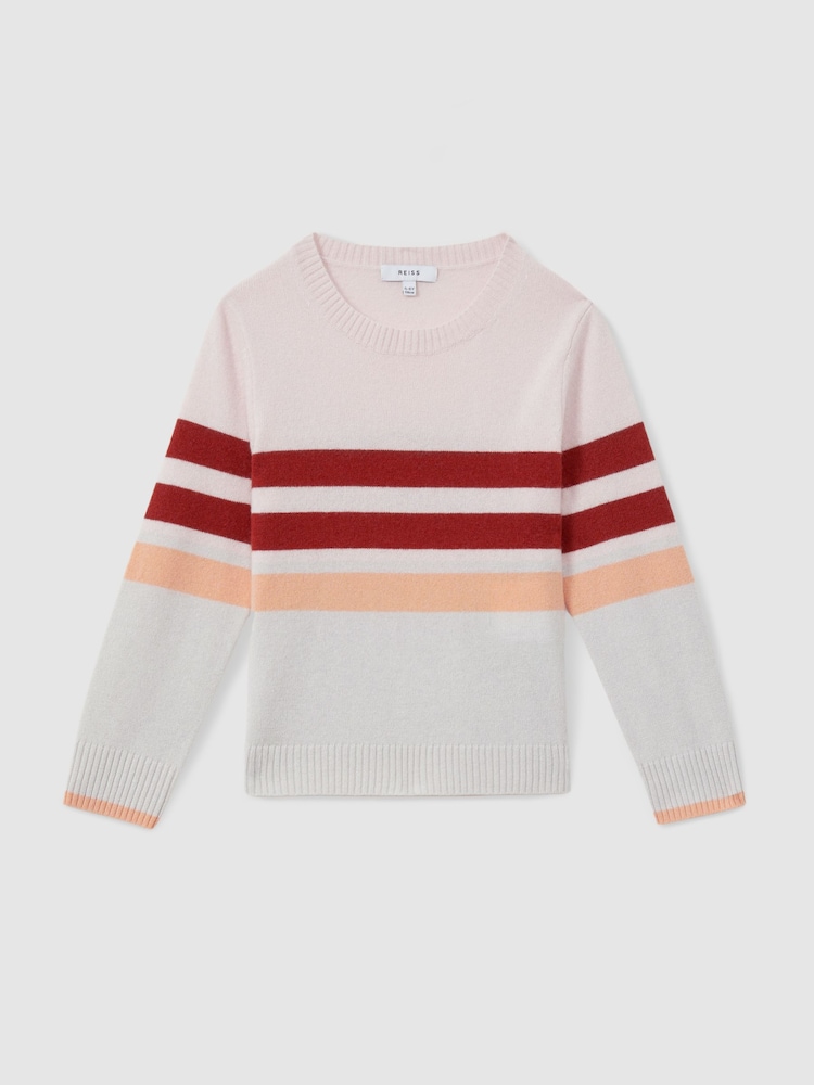 Reiss Pink Audrey 9-13 yrs Wool Blend Striped Crew Neck Jumper - Image 2 of 4