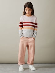 Reiss Pink Audrey 9-13 yrs Wool Blend Striped Crew Neck Jumper - Image 3 of 4