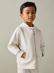 Reiss Cement Harrison 3-9 yrs Zipped Interlock-Jersey Hoodie - Image 1 of 4