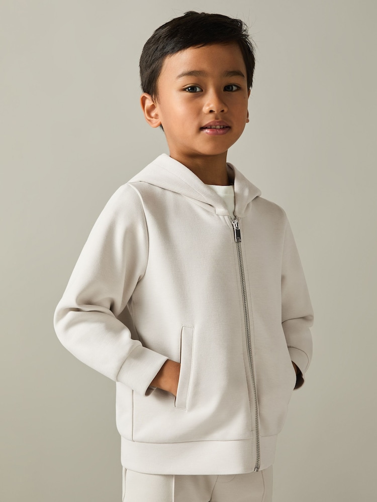 Reiss Cement Harrison 3-9 yrs Zipped Interlock-Jersey Hoodie - Image 1 of 4