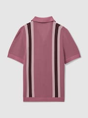 Reiss Pink Multi Danube Reiss | Ché Knitted Contrast Stripe Cuban Collar Shirt - Image 4 of 6