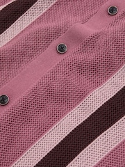 Reiss Pink Multi Danube Reiss | Ché Knitted Contrast Stripe Cuban Collar Shirt - Image 5 of 6