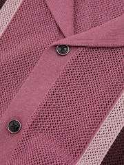 Reiss Pink Multi Danube Reiss | Ché Knitted Contrast Stripe Cuban Collar Shirt - Image 6 of 6