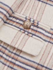 Reiss Brown Claude 9-13 yrs Wool Blend Checked Asymmetric Funnel Neck Coat - Image 4 of 4