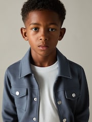 Reiss Dark Diesel Blue Jerry 9-13 yrs Interlock Jersey Overshirt - Image 1 of 3