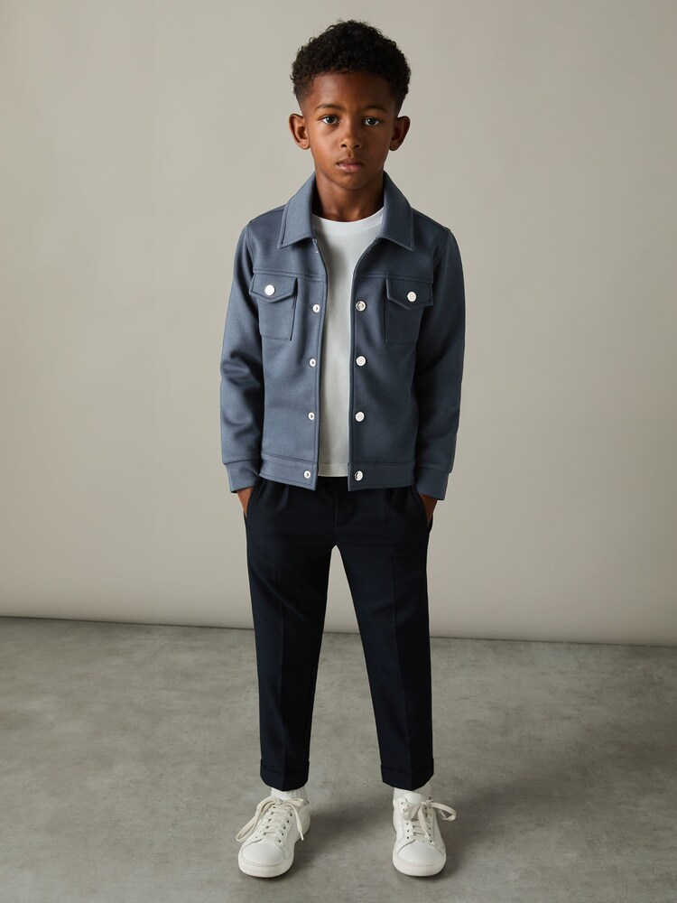 Reiss Dark Diesel Blue Jerry 9-13 yrs Interlock Jersey Overshirt - Image 2 of 3