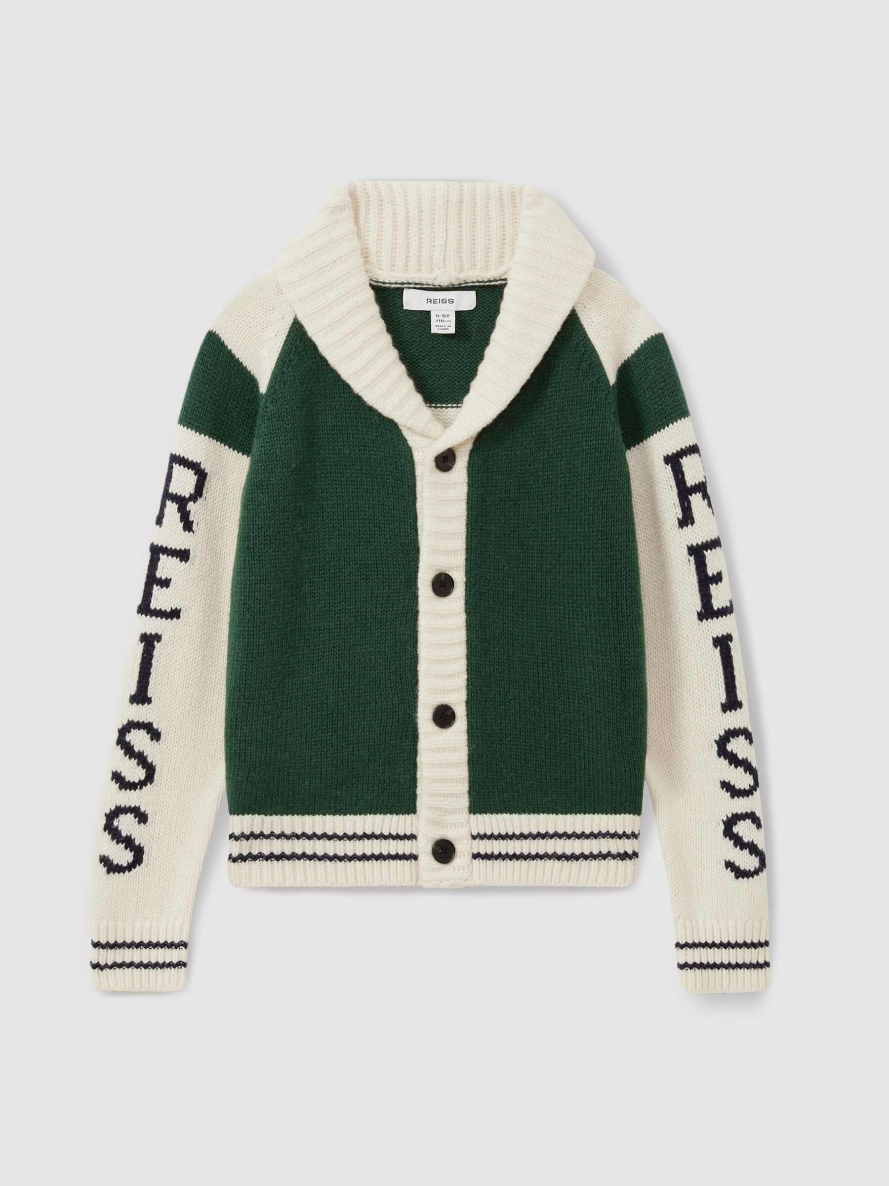 Buy Reiss Green/Offwhite Huston 13-14 yrs Knitted Varsity Cardigan