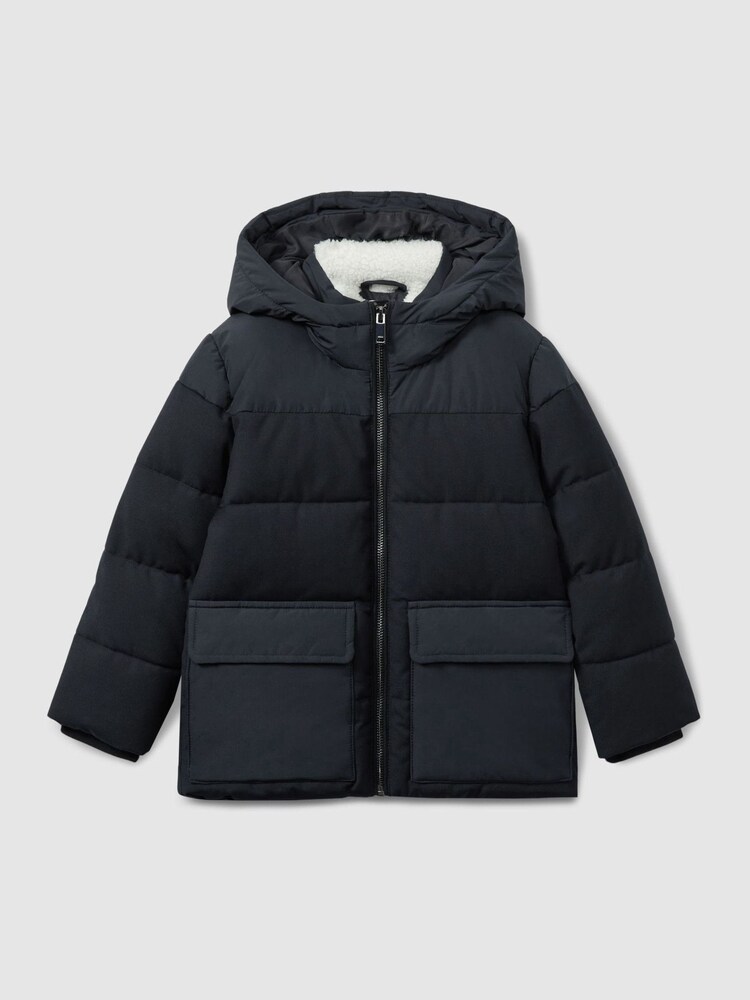 Reiss Navy Rigel 9-13 yrs Hooded Twill and Shell Puffer Jacket - Image 2 of 4