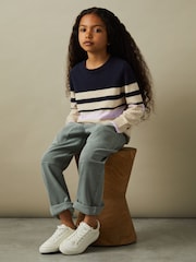 Reiss Navy Audrey 4-9 yrs Wool Blend Striped Crew Neck Jumper - Image 1 of 4