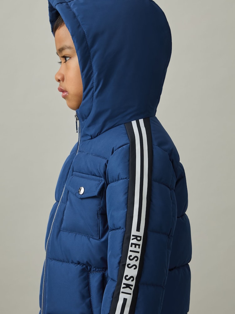 Reiss Airforce Blue Walters 9-13 yrs Fleece-Collar Quilted-Shell Jacket - Image 1 of 4