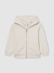 Reiss Cement Harrison 9-13 yrs Zipped Interlock-Jersey Hoodie - Image 2 of 4