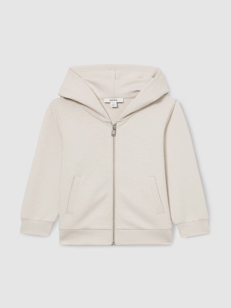 Reiss Cement Harrison 9-13 yrs Zipped Interlock-Jersey Hoodie - Image 2 of 4